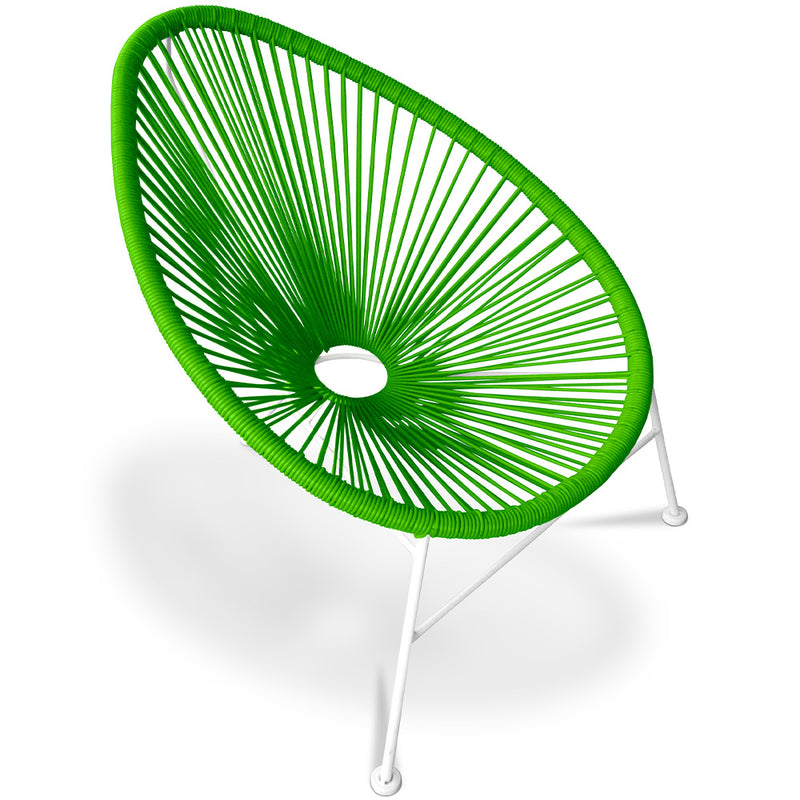 Silla Acapulco con patas blancas, estructura de acero artesanal y asiento ovalado de varillas de PP, para interior y exterior