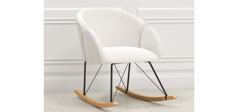 Fauteuil à Bascule avec Accoudoirs En Bouclette Fausse Fourrure Tapissée - Boucles Blanches - Freia