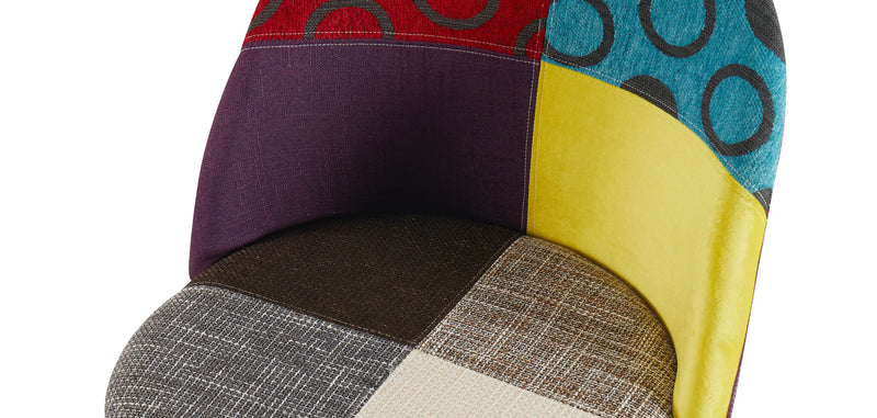 Cadeira de jantar estofada em patchwork, design escandinavo retro, pernas de madeira escura - Evelyne Ray