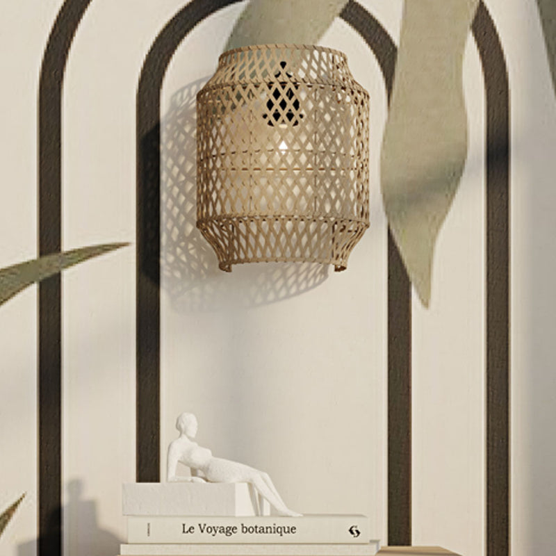 Bamboo Wall Lamp Shade; Boho Bali Style - Hya - gallery 4