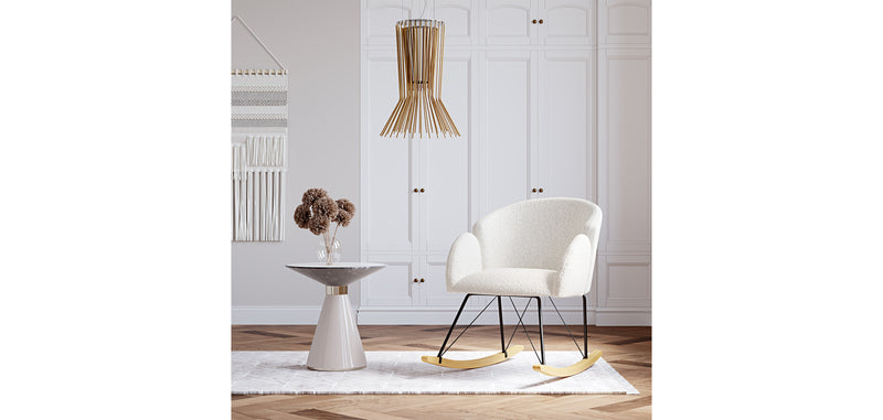 Fauteuil à Bascule avec Accoudoirs En Bouclette Fausse Fourrure Tapissée - Boucles Blanches - Freia