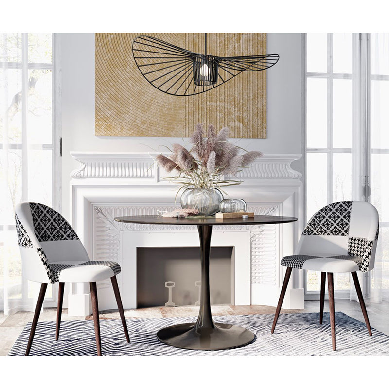 Dining Chair - Upholstered in Black and White Patchwork - Evelyne
