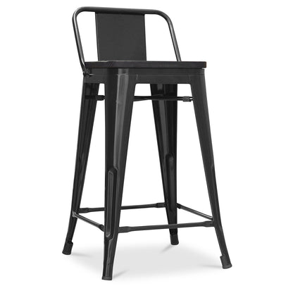 Industrial design bar stool with backrest - Wood and steel - 60 cm - Stylix