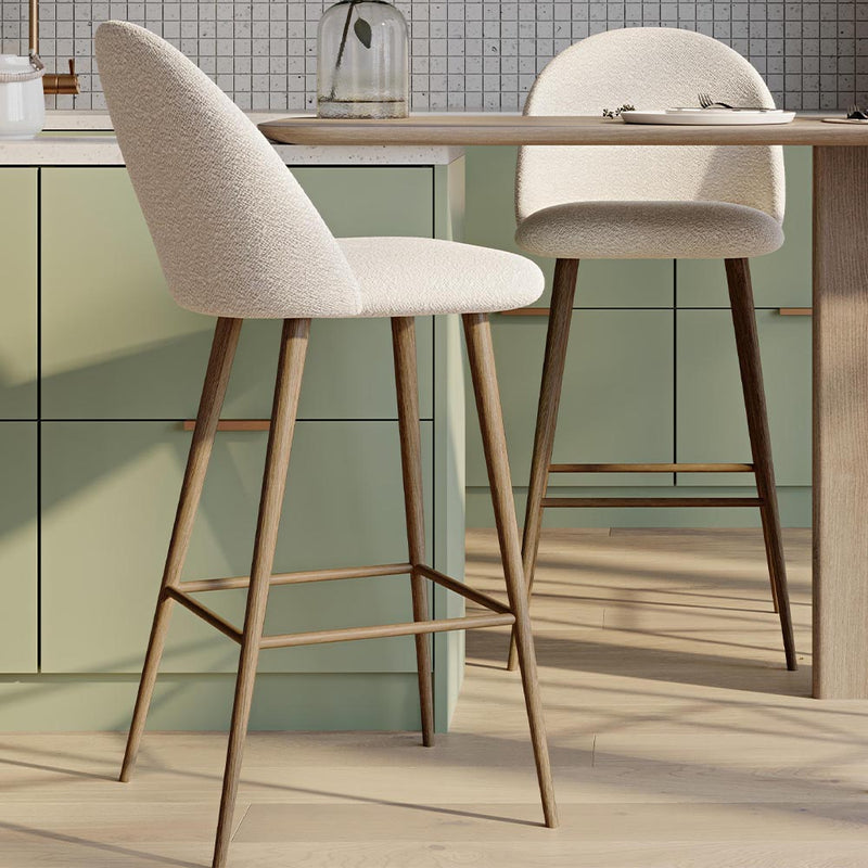 Stool Upholstered in Bouclé Fabric - Scandinavian Design - 76 cm - Evelyne