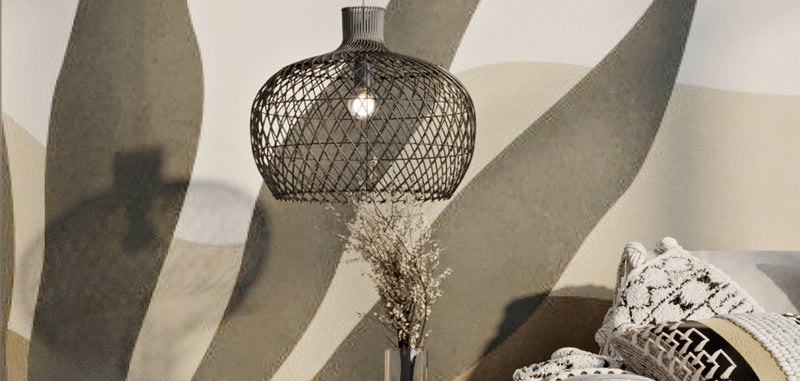 Lustre de plafond en rotin noir - Suspension de style Boho Bali - Cham