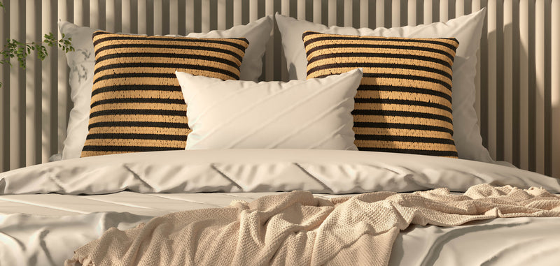 Square Boho Bali Cushion, Raffia, cover + filling - Charlotte
