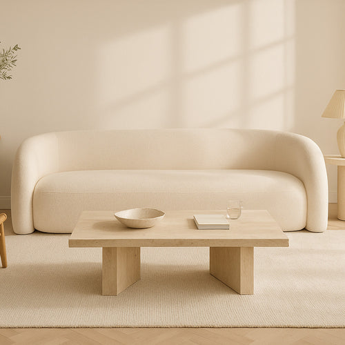 Sofa 2 m Curved in White Bouclé Fabric - 3-Seater – Modern and Elegant Design – Ashton