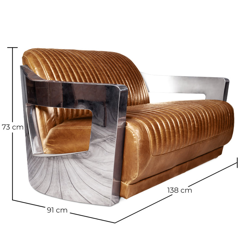 Divano di design Churchill Lounge 2 posti in pelle e acciaio inossidabile