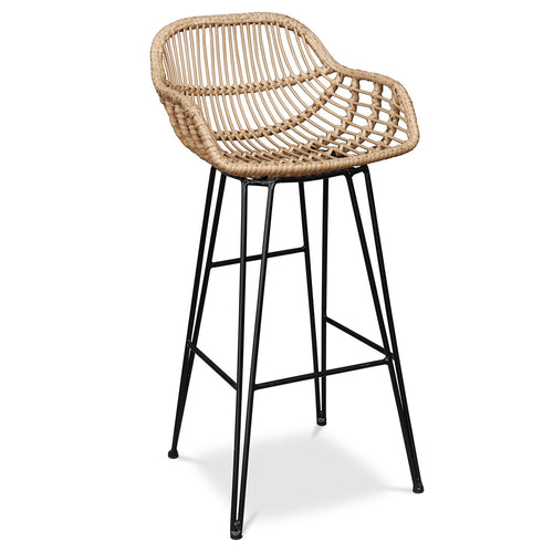 Taboret barowy z rattanu z podłokietnikami - Styl Boho Bali - 75cm - Many
