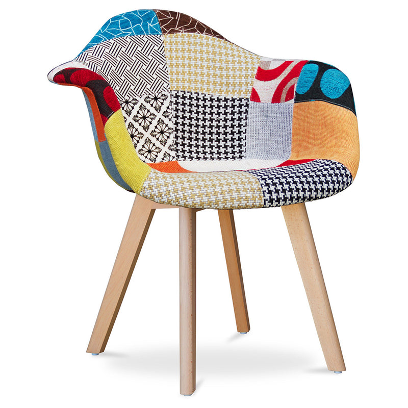 Chaise de Salle à Manger avec Accoudoirs - Revêtement Patchwork -  Pixi