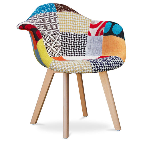 Krzesło do jadalni z podłokietnikami - tapicerowane w patchwork - Pixi - Wielokolorowy