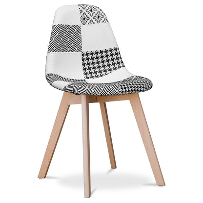 Dining chair - Upholstered in black and white patchwork - Denisse