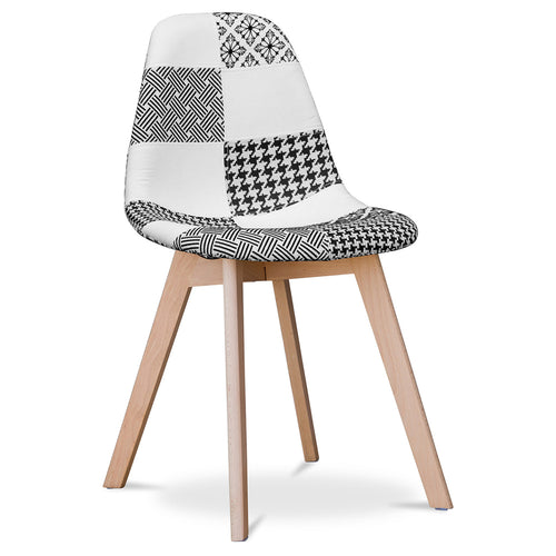 Dining chair - Upholstered in black and white patchwork - Denisse