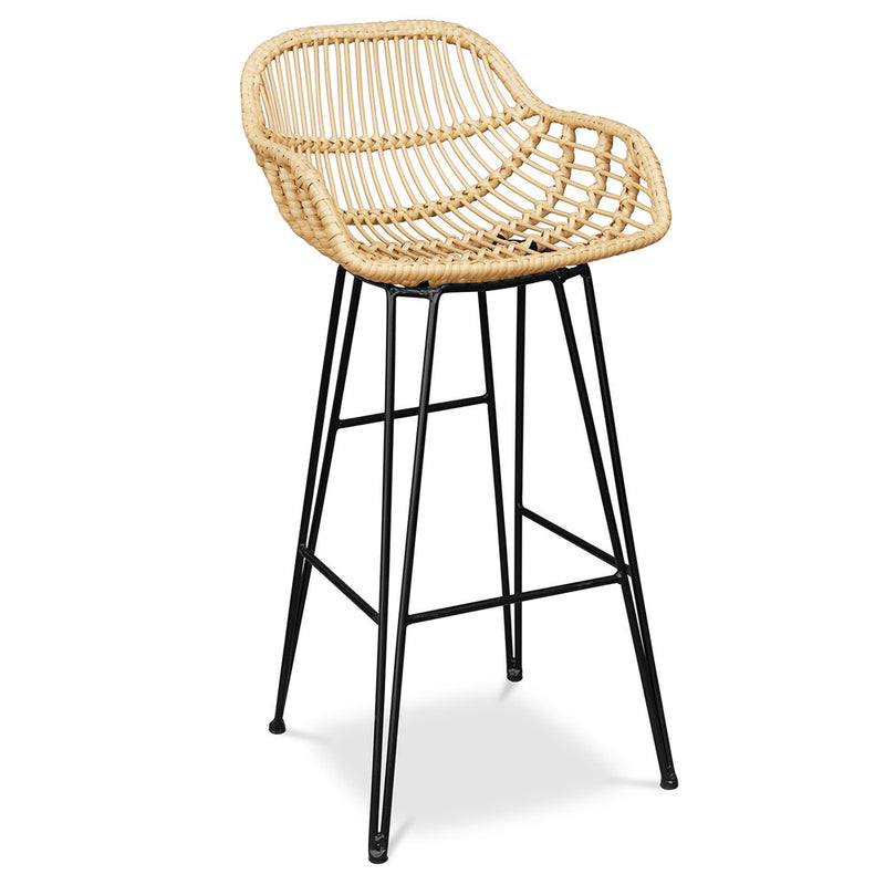 Tabouret de bar en rotin avec accoudoirs - Style Boho Bali - 75cm - Many