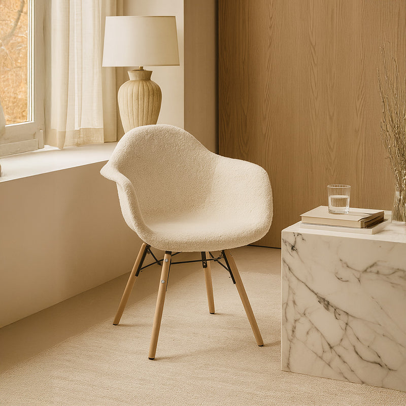 Chair with arms - Upholstered bouclé - Scandinavian - Dining room, office or waiting room - Nordika