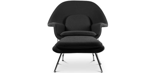 Design Armchair with Footrest - Fabric Upholstery - Womb