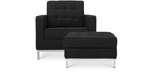 Design Armchair with Footrest - Cashmere Upholstery - Konel