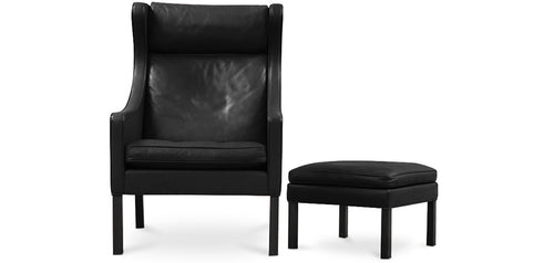 Armchair with Footrest - Leather Upholstery - Micah