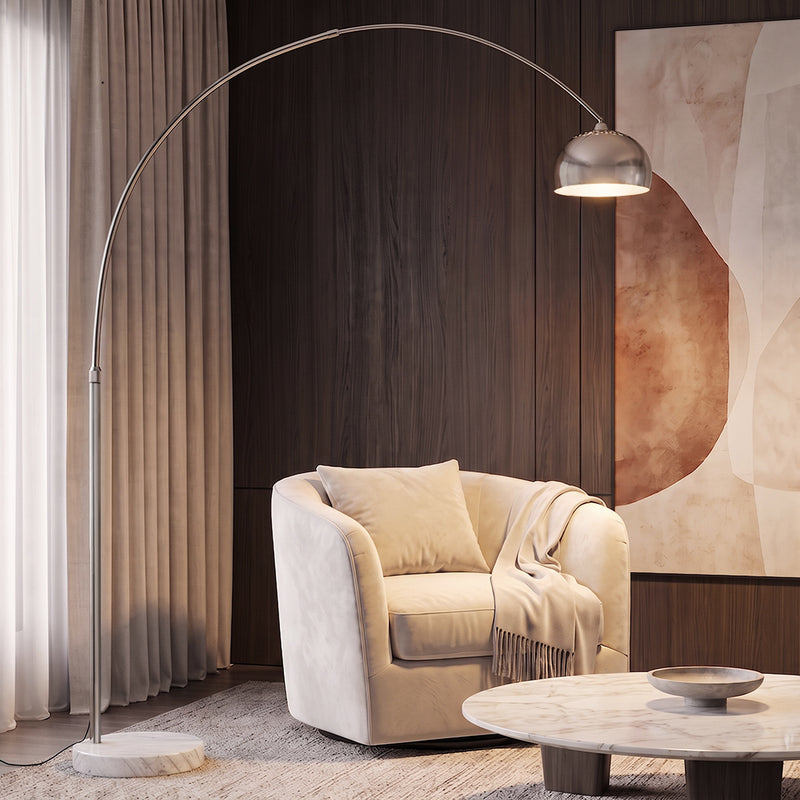 Arko Floor Lamp In Metal With Marble Round Base - Elegant Modern Home Lighting