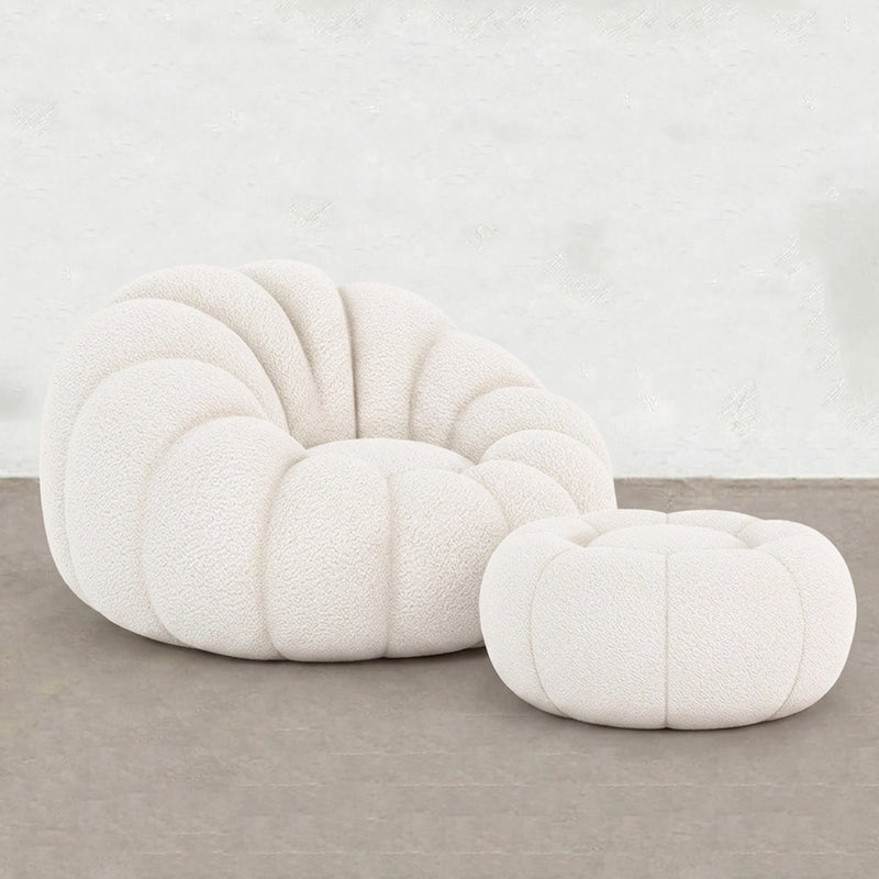 Upholstered Armchair with Ottoman - White Boucle - Rubi