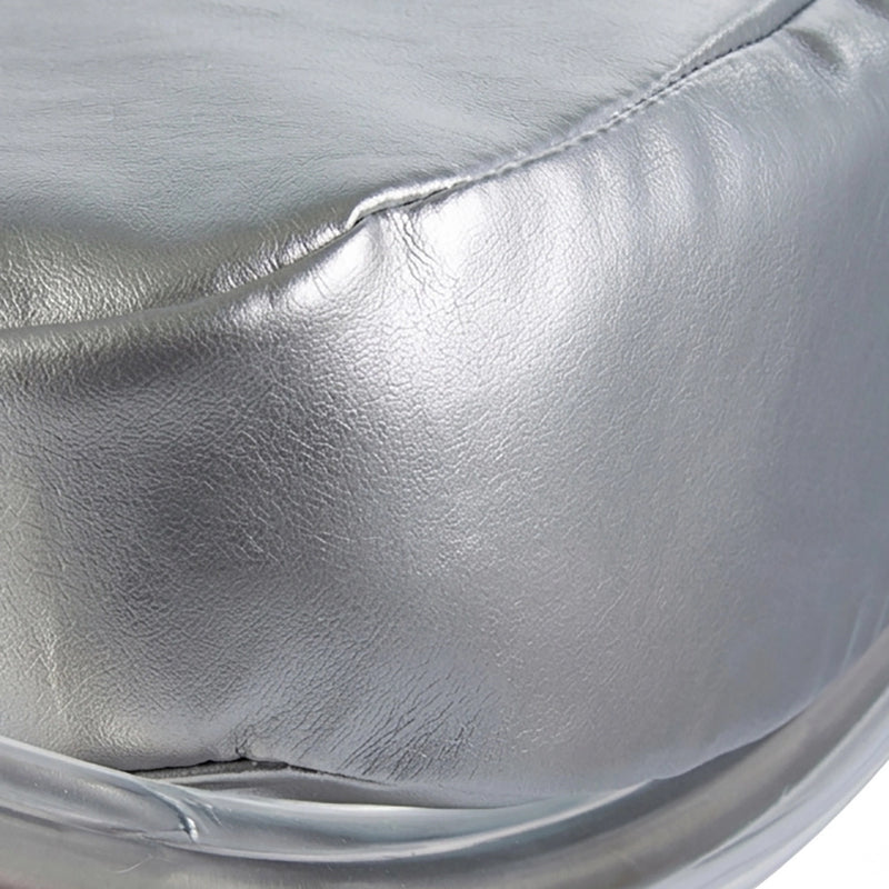 Fauteuil suspendu design Popi, revêtement en similicuir et coque en Plexiglas, suspension au plafond