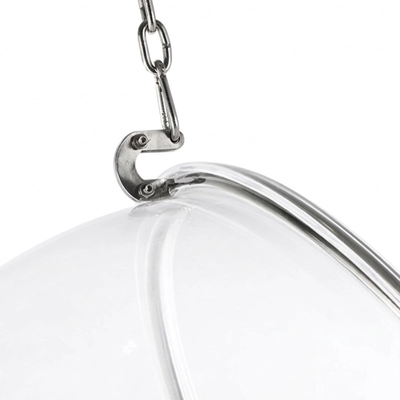 Fauteuil suspendu design Popi, revêtement en similicuir et coque en Plexiglas, suspension au plafond