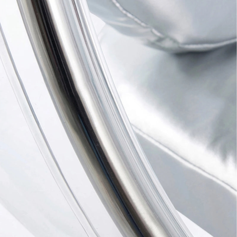 Fauteuil suspendu design Popi, revêtement en similicuir et coque en Plexiglas, suspension au plafond