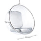 Fauteuil suspendu design Popi, revêtement en similicuir et coque en Plexiglas, suspension au plafond
