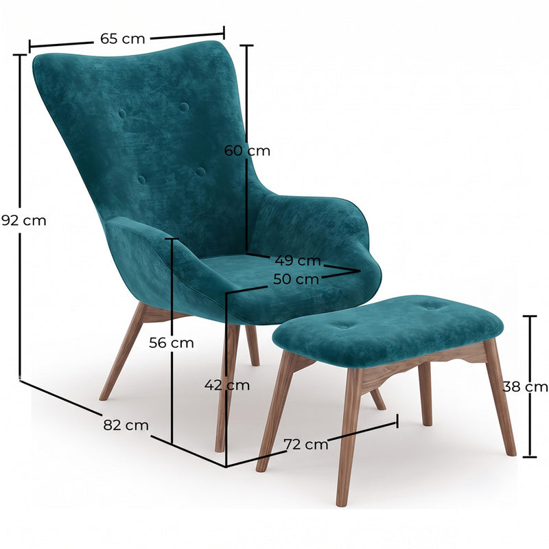 Fauteuil rembourré en velours avec repose-pieds - Huda