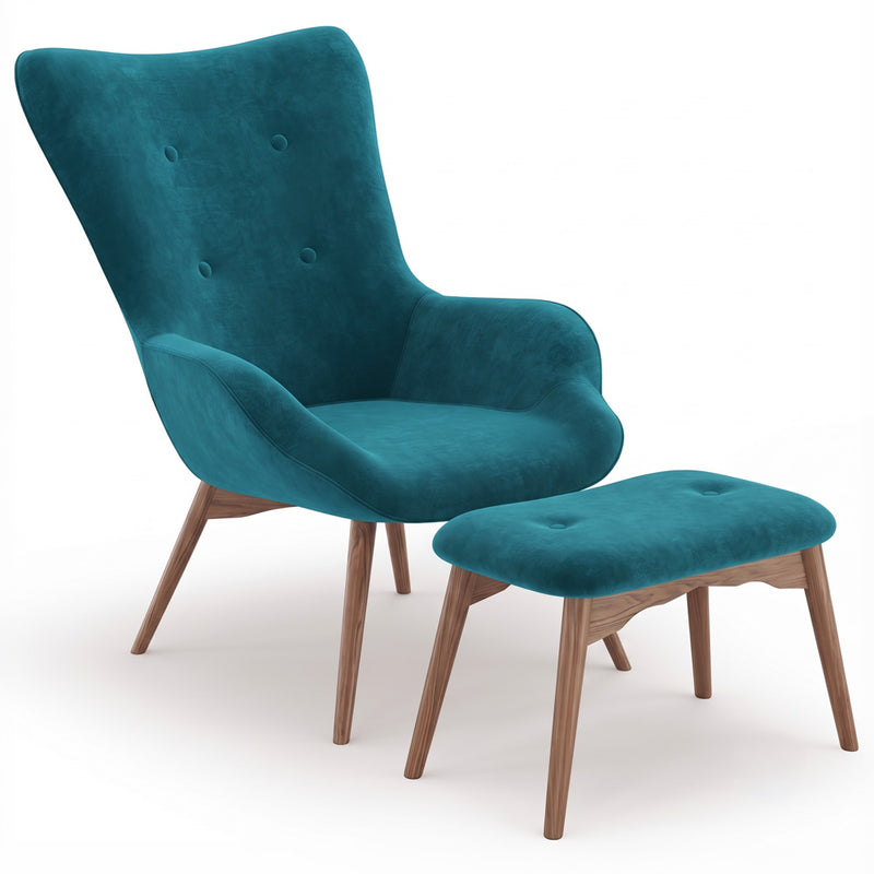 Fauteuil rembourré en velours avec repose-pieds - Huda