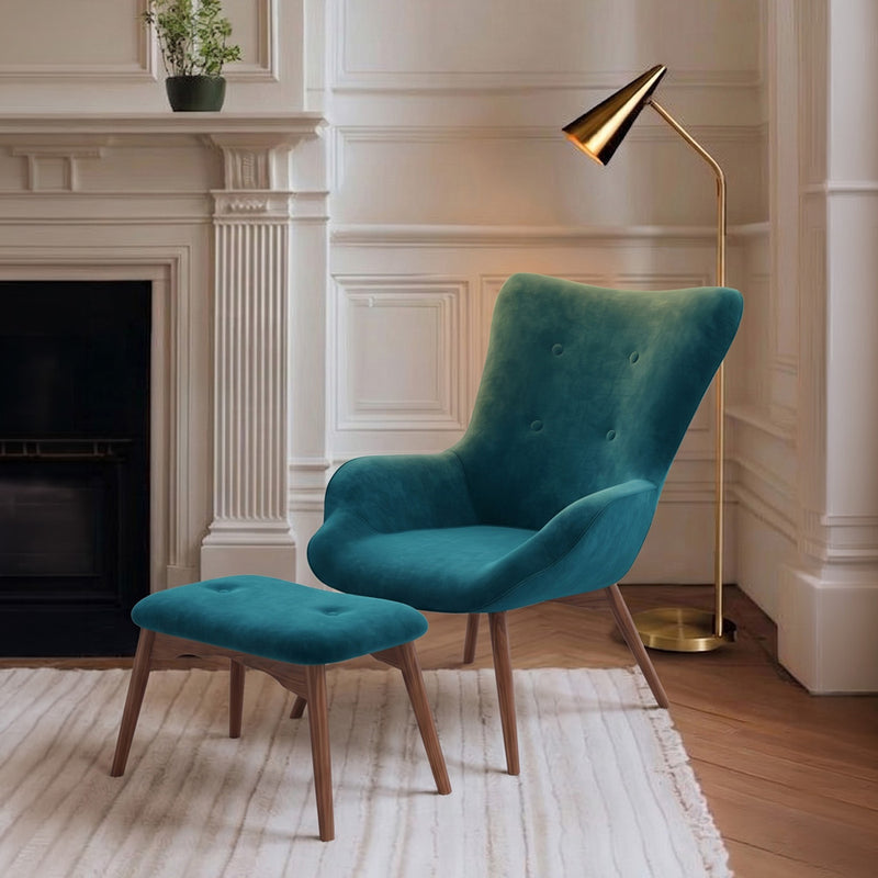 Fauteuil rembourré en velours avec repose-pieds - Huda