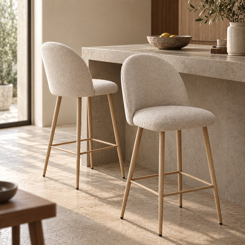 Stool Upholstered in Bouclé Fabric - Scandinavian Design - 66cm - Evelyne