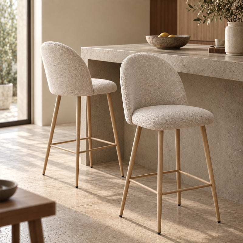 Sgabello rivestito in tessuto bouclé - Design scandinavo - 66cm - Evelyne