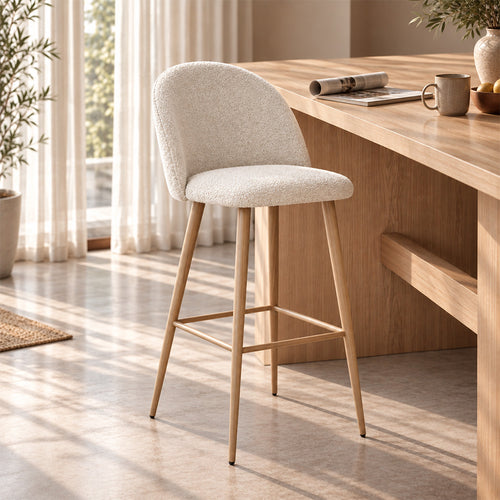 Stool Upholstered in Bouclé Fabric - Scandinavian Design - 76 cm - Evelyne