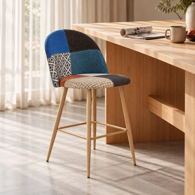 Taburete tapizado de patchwork - Estilo escandinavo - 66cm - Evelyne
