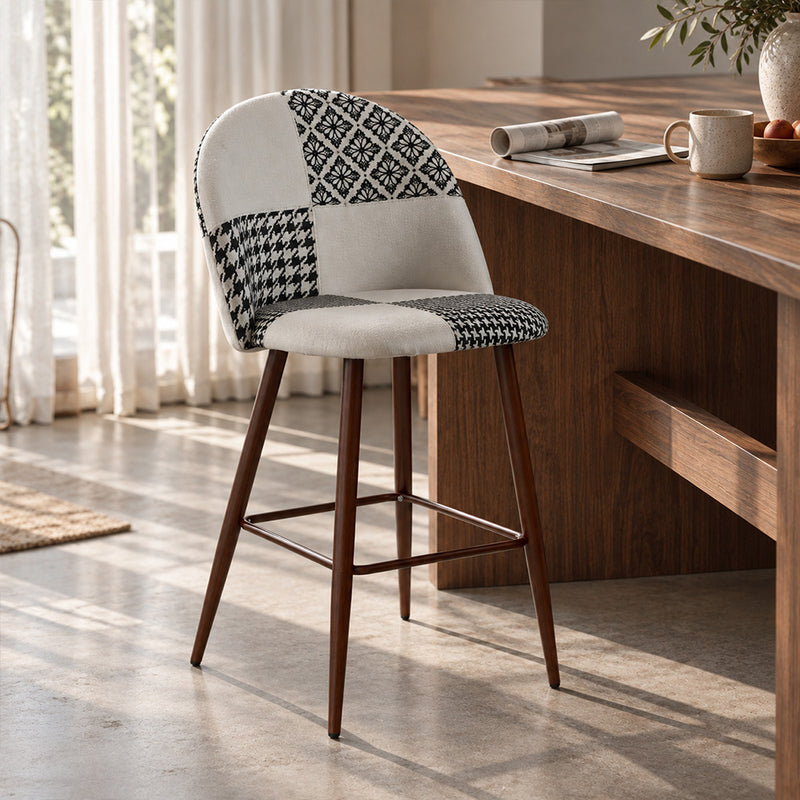Sgabello imbottito patchwork - Stile scandinavo - Nero e bianco - 66cm - Evelyne