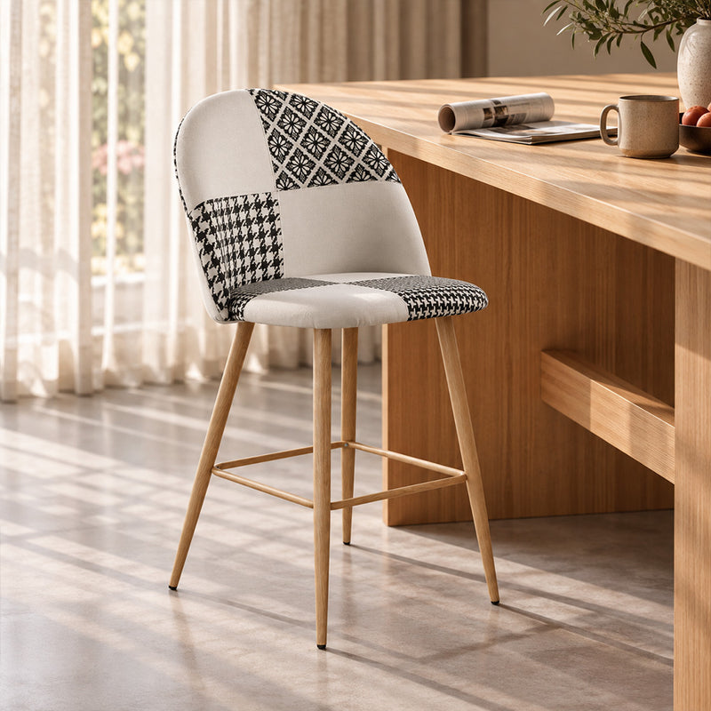 Tabouret rembourré patchwork - Style scandinave - Noir et blanc - 66cm -  Evelyne