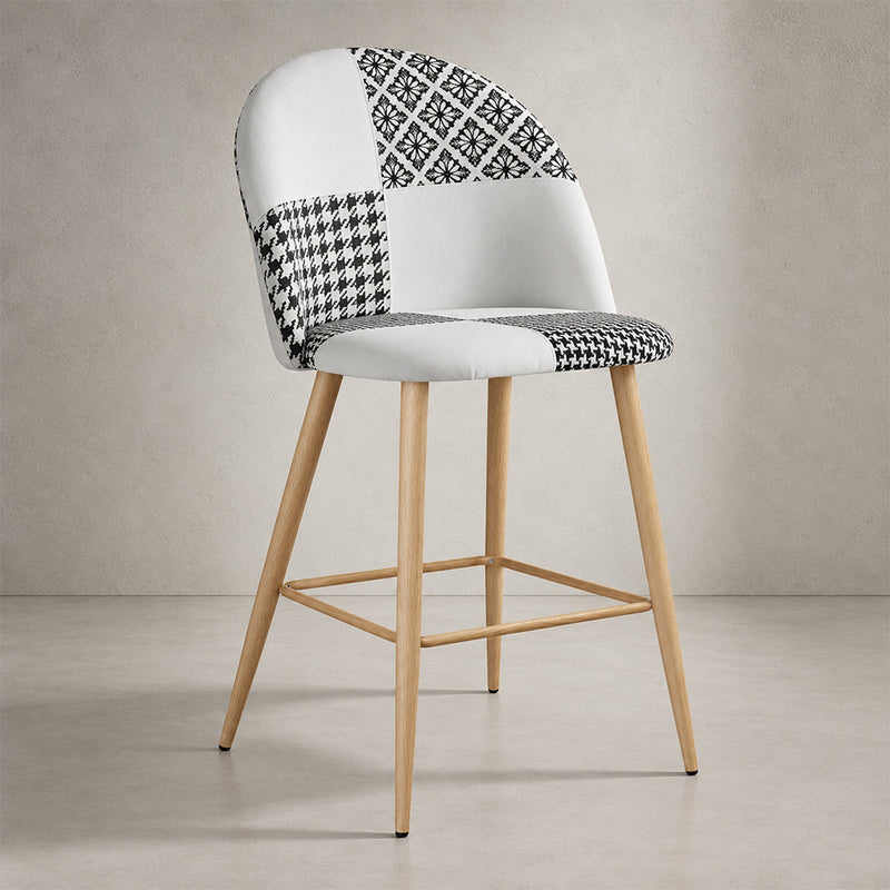 Tabouret rembourré patchwork - Style scandinave - Noir et blanc - 66cm -  Evelyne