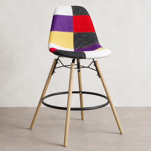 Taburete - Tapizado Patchwork - Diseño Escandinavo y Patas de Madera - Skögur