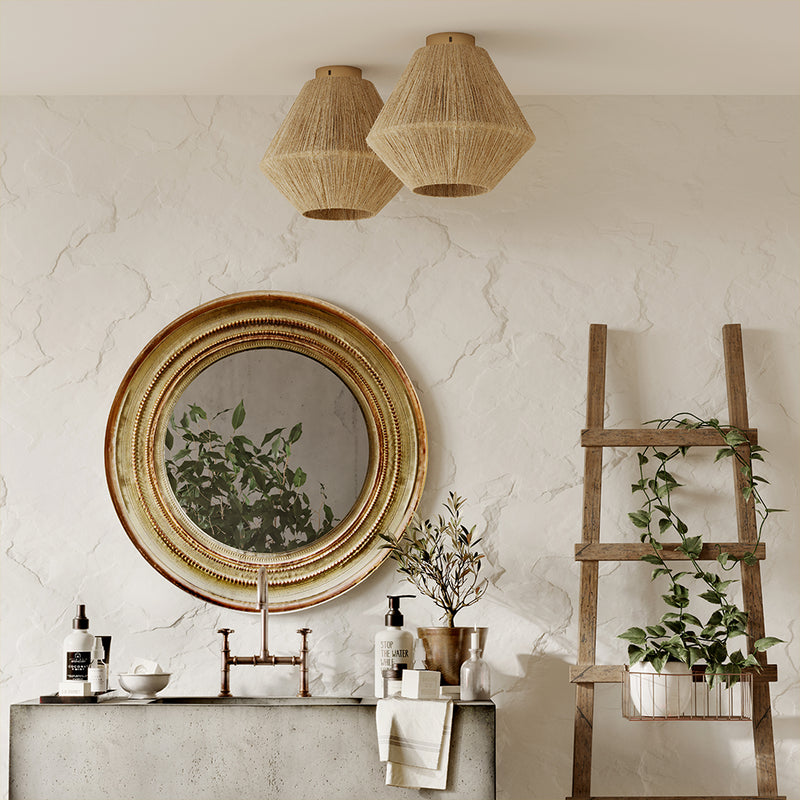 Naribu boho-plafondlamp in Bali-stijl, handgemaakt met lampenkap van natuurlijke vezels voor een warme vintage sfeer