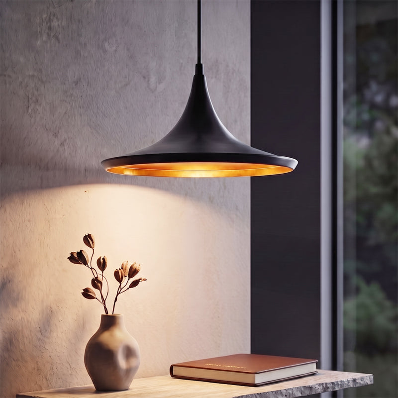 Lampada a sospensione con paralume ampio dal design esteso - alluminio