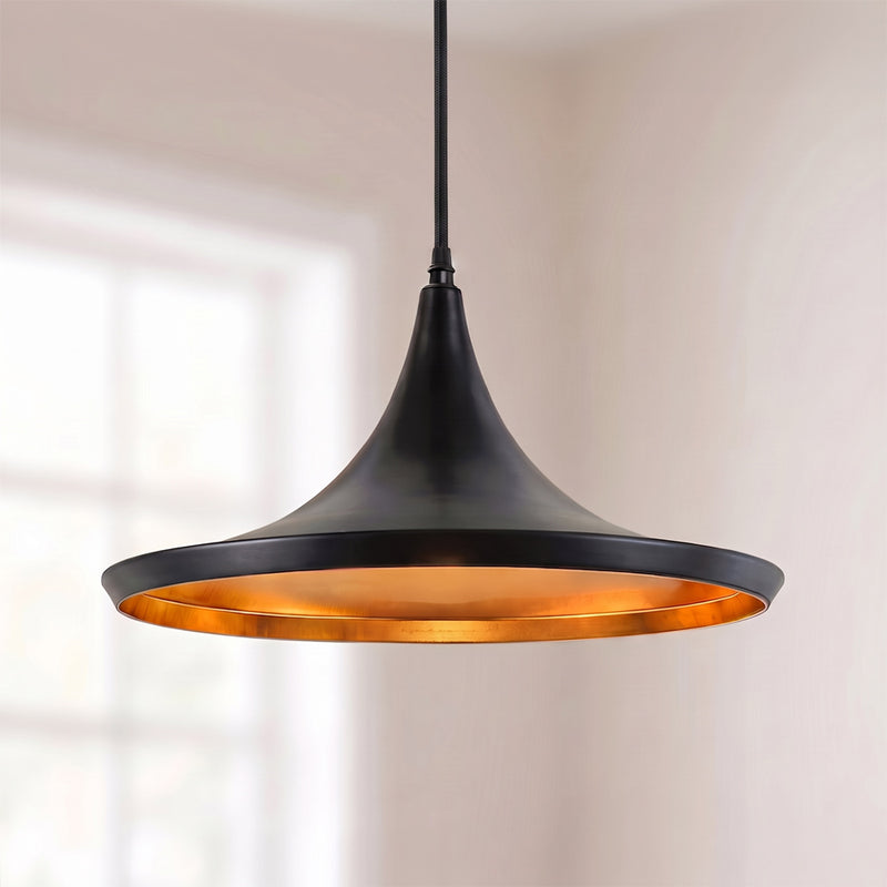 Lampada a sospensione con paralume ampio dal design esteso - alluminio