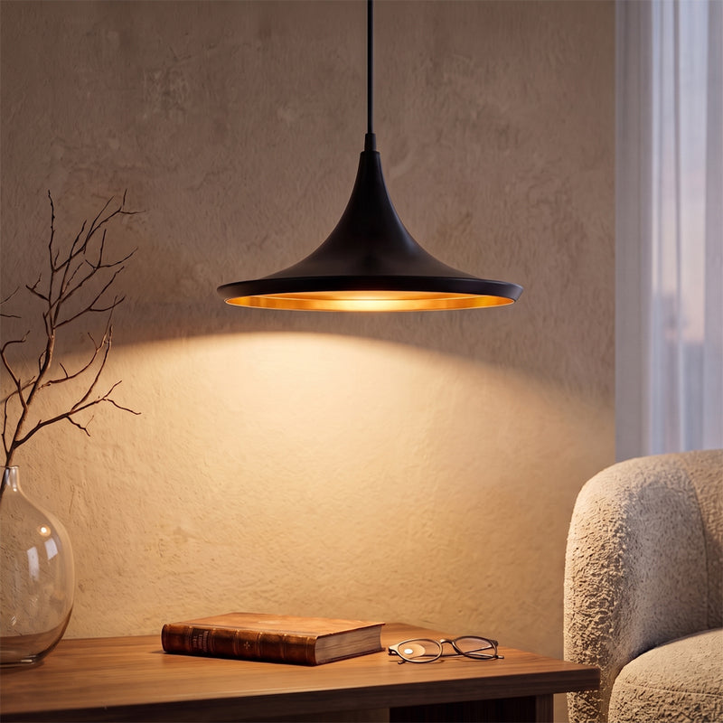 Lampada a sospensione con paralume ampio dal design esteso - alluminio