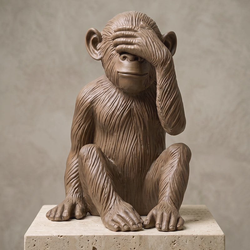 Ślepa małpa „Nie widzę zła”, statuetka z żywicy Sapiens, jedna z trzech mądrych małp, dekoracja, brązowe vintage’owe wykończenie, 40 cm