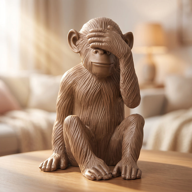 Ślepa małpa „Nie widzę zła”, statuetka z żywicy Sapiens, jedna z trzech mądrych małp, dekoracja, brązowe vintage’owe wykończenie, 40 cm