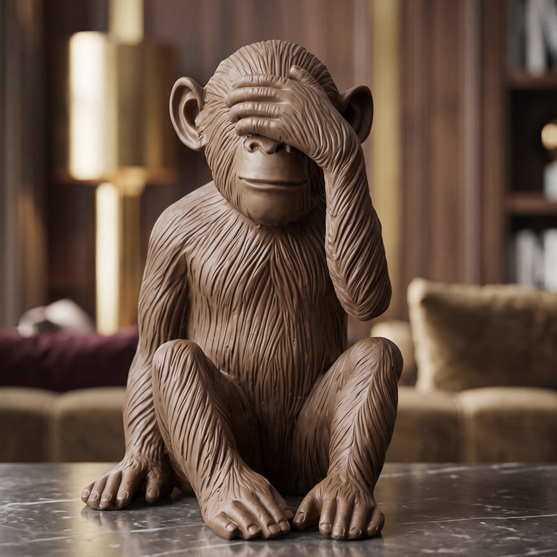 Ślepa małpa „Nie widzę zła”, statuetka z żywicy Sapiens, jedna z trzech mądrych małp, dekoracja, brązowe vintage’owe wykończenie, 40 cm