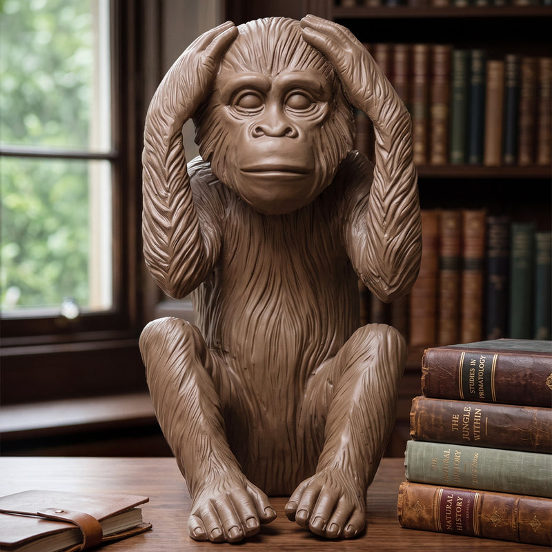 Estátua de resina do macaco surdo, não ouço o mal, um dos Três Macacos Sábios, decoração com 40 cm de altura