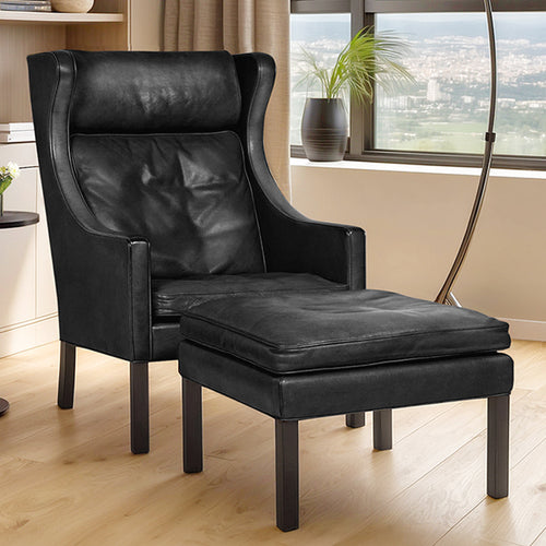 Fauteuil Micah avec repose-pieds assorti - cuir premium