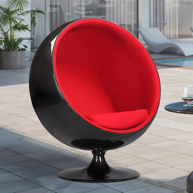 Poltrona Ball, guscio nero e rivestimento interno rosso in tessuto