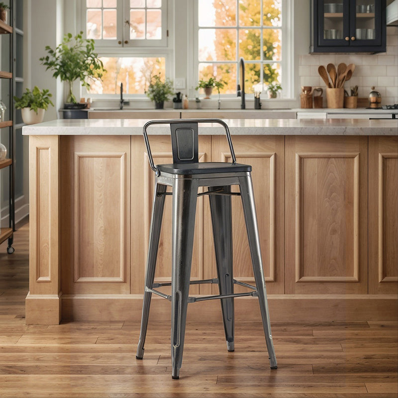 Sgabello da bar Stylix con schienale basso - Metallo e legno scuro - 76 cm